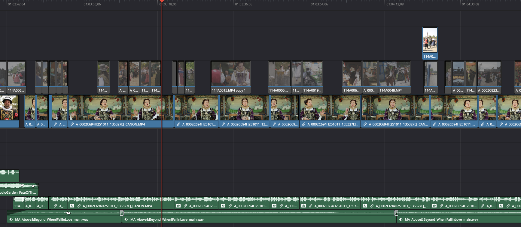Resolve timeline showing cut up interview